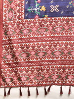 Thumbnail for Navy Blue Silk Blend Digital Print Patola Saree with Unstitched Blouse - Hiral Fashion - Distacart
