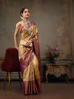 Thumbnail for Mustard Pure Silk Woven Zari Design Floral Saree with Unstitched Blouse - Hiral Fashion - Distacart