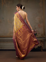 Thumbnail for Mustard Pure Silk Woven Zari Design Floral Saree with Unstitched Blouse - Hiral Fashion - Distacart