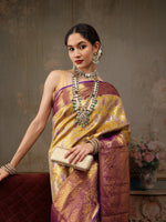 Thumbnail for Mustard Pure Silk Woven Zari Design Floral Saree with Unstitched Blouse - Hiral Fashion - Distacart