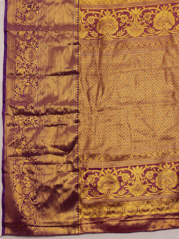 Mustard Pure Silk Woven Zari Design Floral Saree with Unstitched Blouse - Hiral Fashion - Distacart