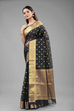 Thumbnail for Black Pure Silk Zari Woven Polka Dots Saree with Unstitched Blouse - Hiral Fashion - Distacart