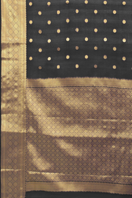 Black Pure Silk Zari Woven Polka Dots Saree with Unstitched Blouse - Hiral Fashion - Distacart
