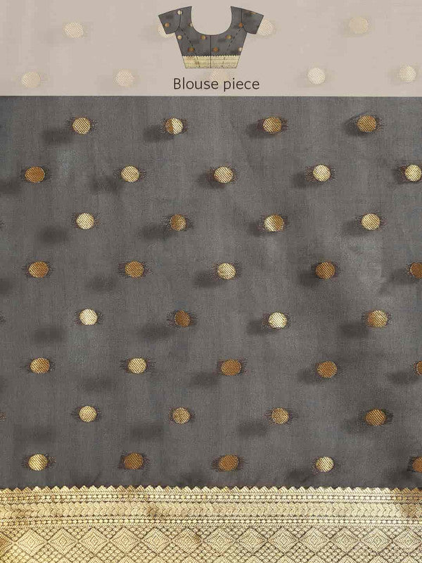 Black Pure Silk Zari Woven Polka Dots Saree with Unstitched Blouse - Hiral Fashion - Distacart