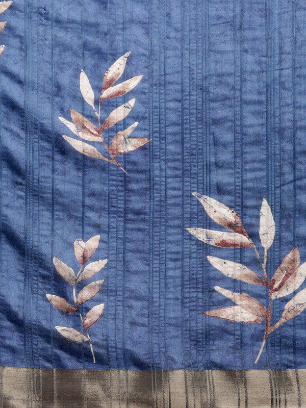 Blue Silk Blend Digital Print Floral Saree with Unstitched Blouse - Hiral Fashion - Distacart