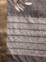 Thumbnail for Brown Silk Blend Digital Print Floral Saree with Unstitched Blouse - Hiral Fashion - Distacart