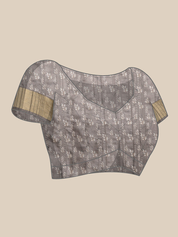 Brown Silk Blend Digital Print Floral Saree with Unstitched Blouse - Hiral Fashion - Distacart