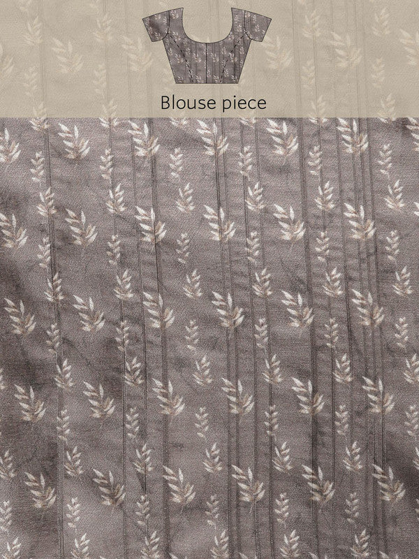 Brown Silk Blend Digital Print Floral Saree with Unstitched Blouse - Hiral Fashion - Distacart