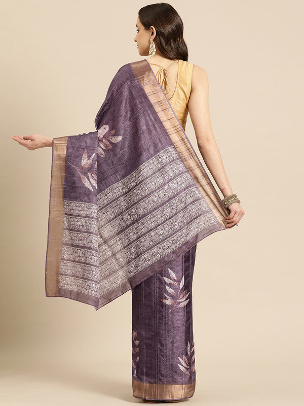 Lavender Silk Blend Digital Print Floral Saree with Unstitched Blouse - Hiral Fashion - Distacart
