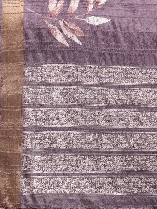 Lavender Silk Blend Digital Print Floral Saree with Unstitched Blouse - Hiral Fashion - Distacart