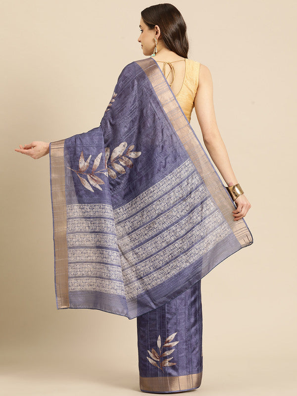 Royal Blue Silk Blend Digital Print Floral Saree with Unstitched Blouse - Hiral Fashion - Distacart
