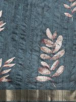 Thumbnail for Turquoise Silk Blend Digital Print Floral Saree with Unstitched Blouse - Hiral Fashion - Distacart