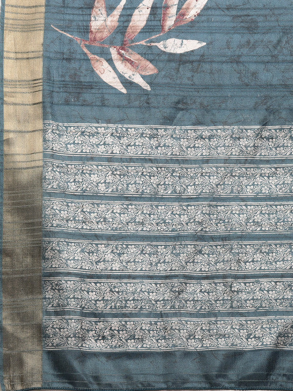Turquoise Silk Blend Digital Print Floral Saree with Unstitched Blouse - Hiral Fashion - Distacart