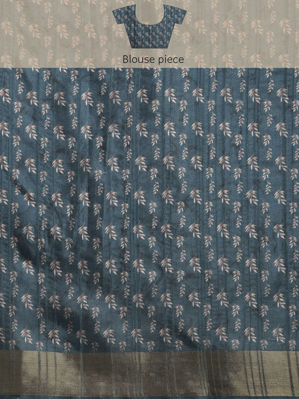 Turquoise Silk Blend Digital Print Floral Saree with Unstitched Blouse - Hiral Fashion - Distacart