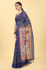 Thumbnail for Blue Cotton Blend Printed Bandhani Saree with Unstitched Blouse - Hiral Fashion - Distacart