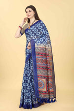 Thumbnail for Blue Cotton Blend Printed Geomatric Saree with Unstitched Blouse - Hiral Fashion - Distacart