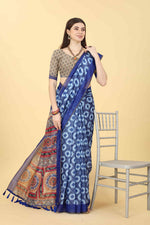 Thumbnail for Blue Cotton Blend Printed Geomatric Saree with Unstitched Blouse - Hiral Fashion - Distacart