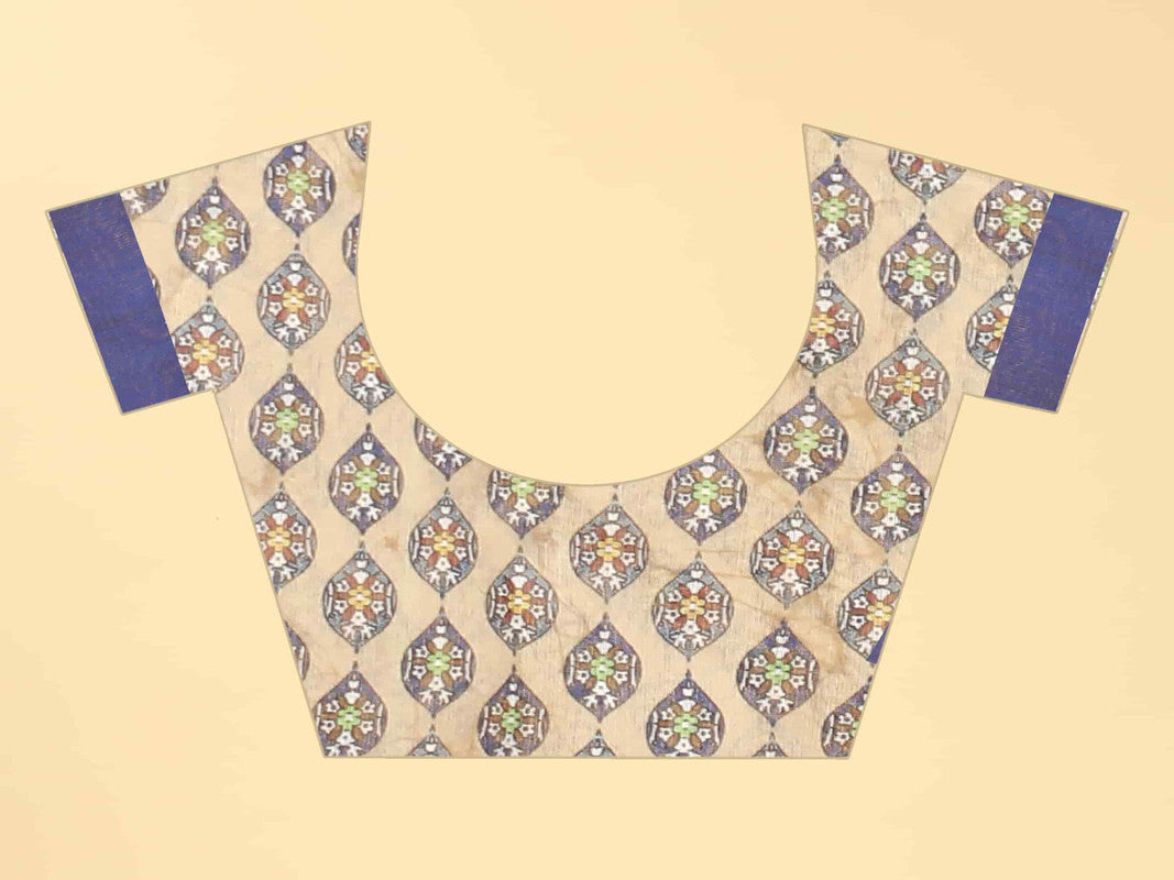 Blue Cotton Blend Printed Geomatric Saree with Unstitched Blouse - Hiral Fashion - Distacart