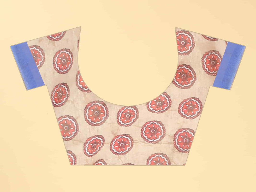 Blue Cotton Blend Printed Geomatric Saree with Unstitched Blouse - Hiral Fashion - Distacart