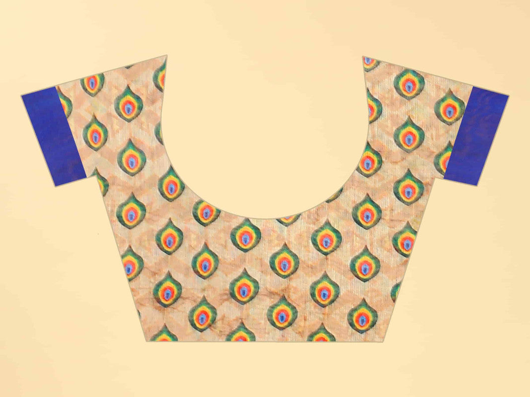 Blue Cotton Blend Printed Geomatric Saree with Unstitched Blouse - Hiral Fashion - Distacart