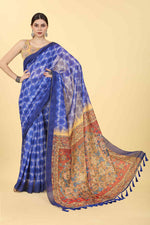 Thumbnail for Blue Cotton Blend Printed Abstract Saree with Unstitched Blouse - Hiral Fashion - Distacart