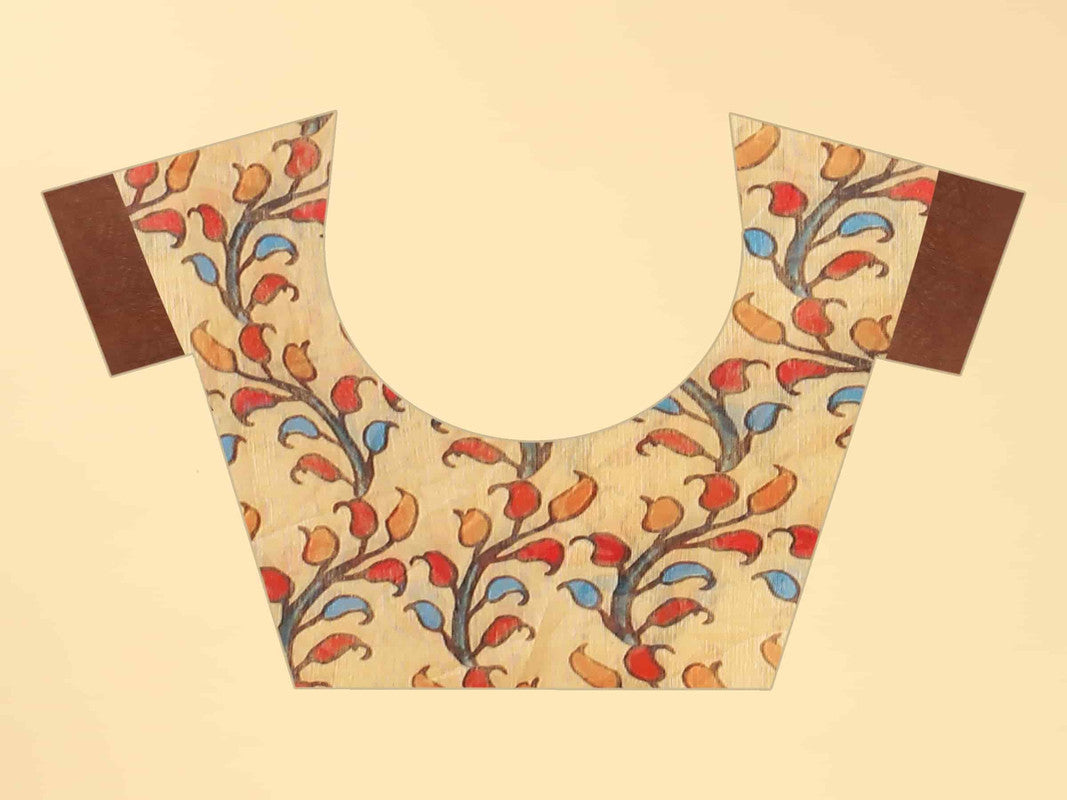 Blue Cotton Blend Printed Abstract Saree with Unstitched Blouse - Hiral Fashion - Distacart