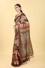 Thumbnail for Blue Cotton Blend Printed Kalamkari Saree with Unstitched Blouse - Hiral Fashion - Distacart