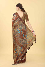 Thumbnail for Blue Cotton Blend Printed Kalamkari Saree with Unstitched Blouse - Hiral Fashion - Distacart
