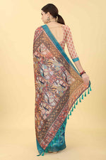 Thumbnail for Blue Cotton Blend Printed Kalamkari Saree with Unstitched Blouse - Hiral Fashion - Distacart