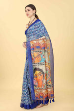 Thumbnail for Blue Cotton Blend Printed Kalamkari Saree with Unstitched Blouse - Hiral Fashion - Distacart