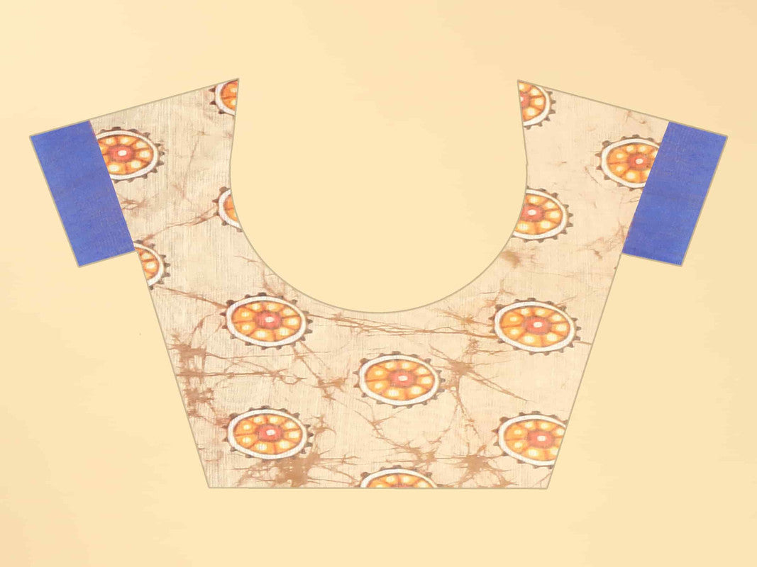 Blue Cotton Blend Printed Kalamkari Saree with Unstitched Blouse - Hiral Fashion - Distacart