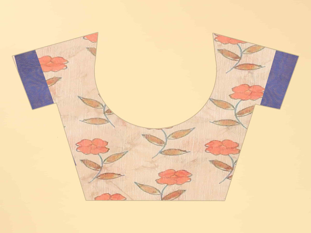 Blue Cotton Blend Printed Kalamkari Saree with Unstitched Blouse - Hiral Fashion - Distacart