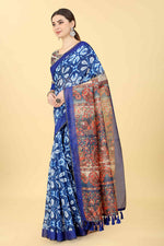 Thumbnail for Blue Cotton Blend Printed Kalamkari Saree with Unstitched Blouse - Hiral Fashion - Distacart