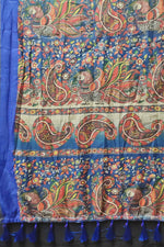 Thumbnail for Blue Cotton Blend Printed Kalamkari Saree with Unstitched Blouse - Hiral Fashion - Distacart