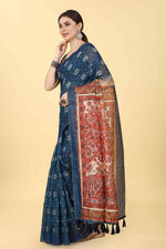 Thumbnail for Blue Cotton Blend Printed Kalamkari Saree with Unstitched Blouse - Hiral Fashion - Distacart