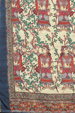 Thumbnail for Blue Cotton Blend Printed Kalamkari Saree with Unstitched Blouse - Hiral Fashion - Distacart