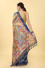 Thumbnail for Blue Cotton Blend Printed Kalamkari Saree with Unstitched Blouse - Hiral Fashion - Distacart