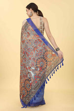 Thumbnail for Blue Cotton Blend Printed Kalamkari Saree with Unstitched Blouse - Hiral Fashion - Distacart