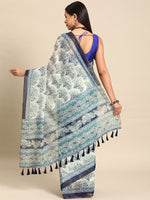 Thumbnail for Blue Cotton Blend Printed Dabu Saree with Unstitched Blouse - Hiral Fashion - Distacart