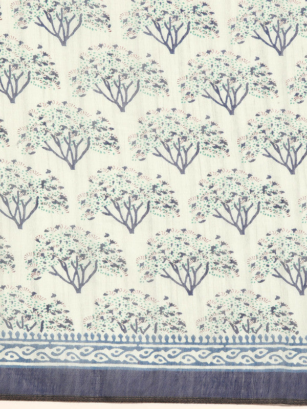 Blue Cotton Blend Printed Dabu Saree with Unstitched Blouse - Hiral Fashion - Distacart