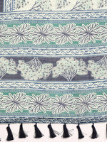 Thumbnail for Blue Cotton Blend Printed Dabu Saree with Unstitched Blouse - Hiral Fashion - Distacart