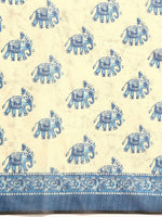 Thumbnail for Blue Cotton Blend Printed Dabu Saree with Unstitched Blouse - Hiral Fashion - Distacart