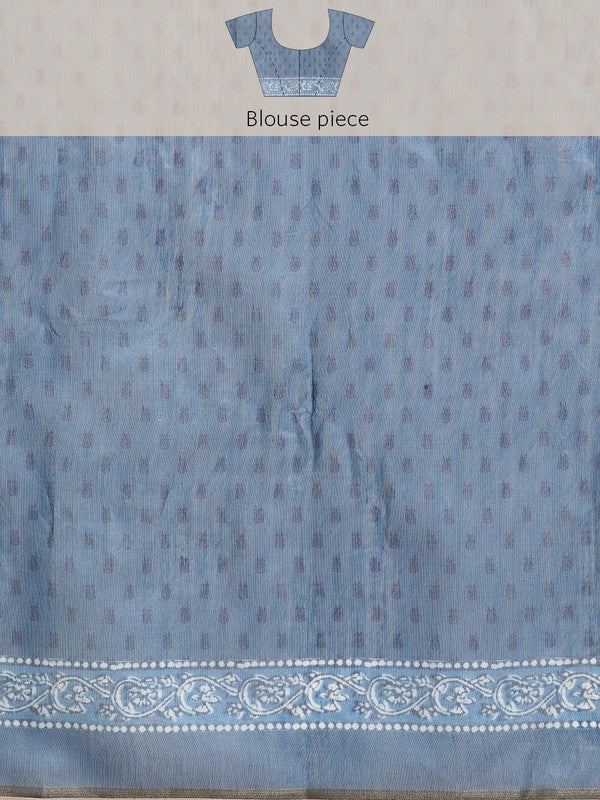 Blue Cotton Blend Printed Dabu Saree with Unstitched Blouse - Hiral Fashion - Distacart