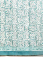 Thumbnail for Turquoise Cotton Blend Printed Dabu Saree with Unstitched Blouse - Hiral Fashion - Distacart