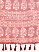 Thumbnail for Peach Cotton Blend Printed Dabu Saree with Unstitched Blouse - Hiral Fashion - Distacart