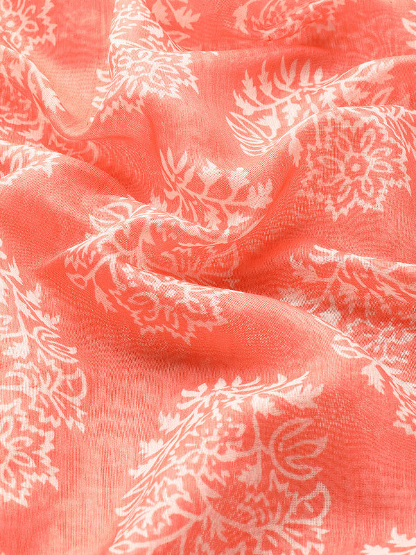 Peach Cotton Blend Printed Dabu Saree with Unstitched Blouse - Hiral Fashion - Distacart