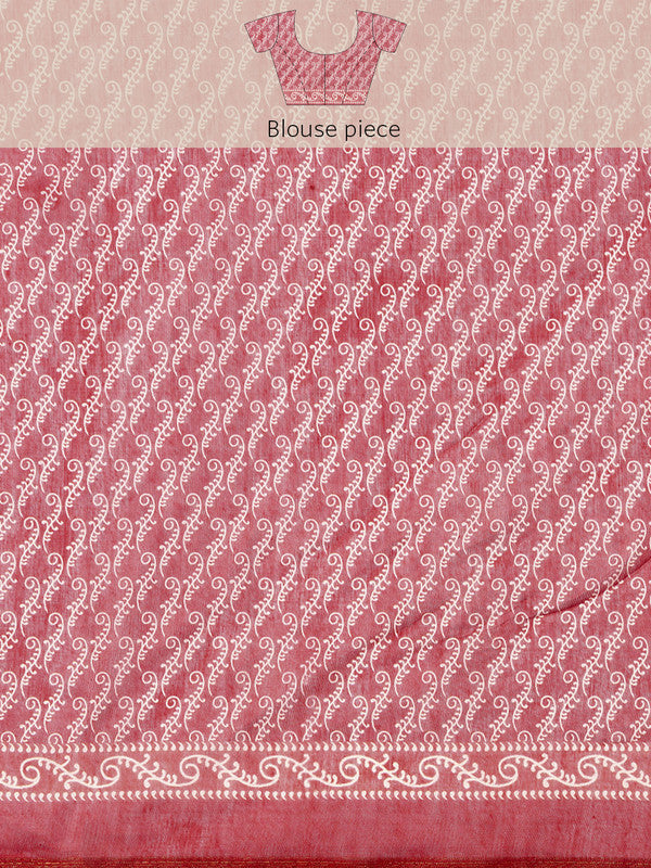 Peach Cotton Blend Printed Dabu Saree with Unstitched Blouse - Hiral Fashion - Distacart