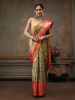 Thumbnail for Green Pure Silk Woven Zari Design Floral Saree with Unstitched Blouse - Hiral Fashion - Distacart