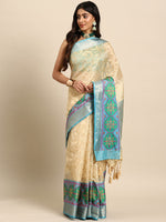 Thumbnail for Beige Silk Blend Woven Zari Design Paisley Saree with Unstitched Blouse - Hiral Fashion - Distacart