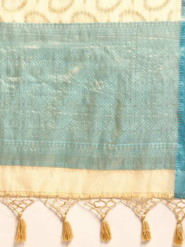 Beige Silk Blend Woven Zari Design Paisley Saree with Unstitched Blouse - Hiral Fashion - Distacart